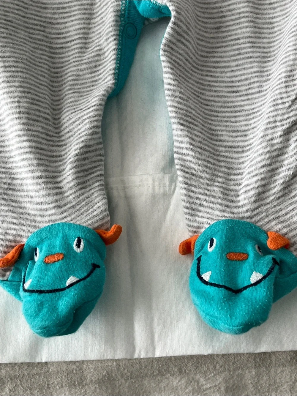 Carter's unisex Gray Striped Footed One-Piece with Teal Trim pajamas